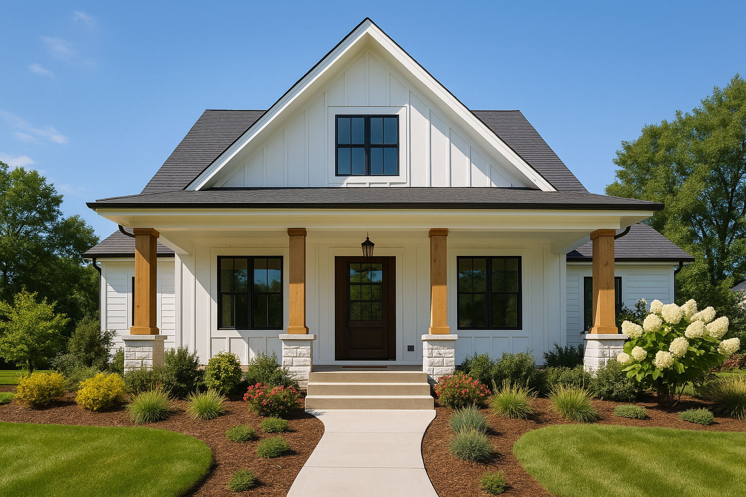A happy family standing in front of their new home, symbolizing successful home buying.