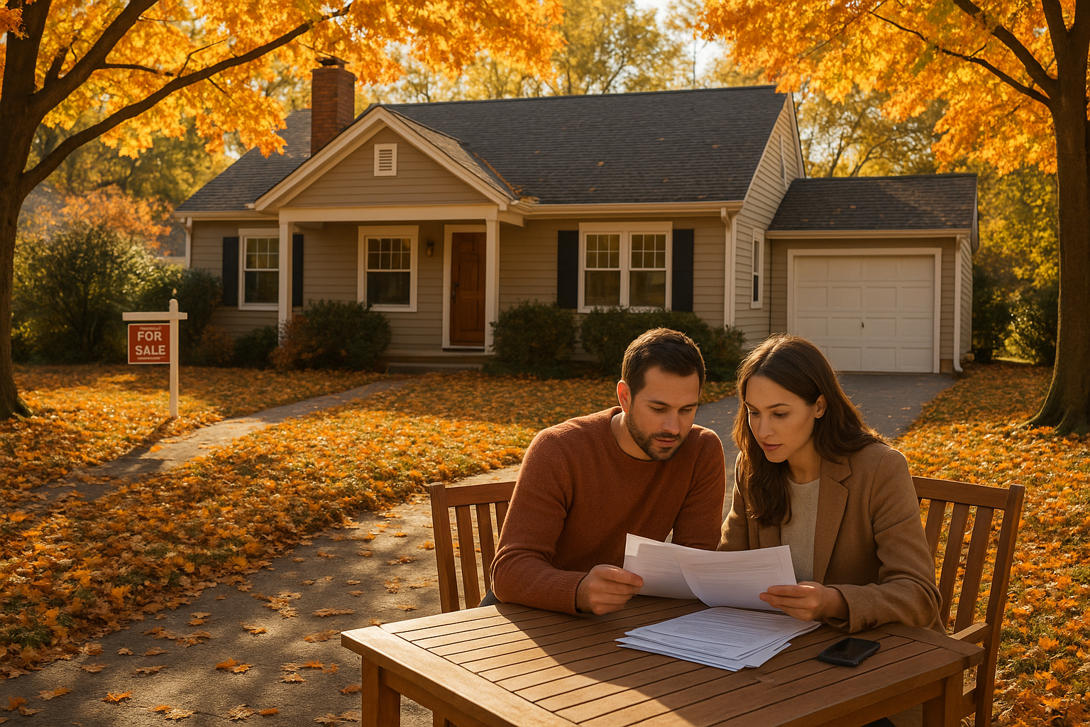 A friendly mortgage loan officer discussing options with a couple in a cozy office setting.